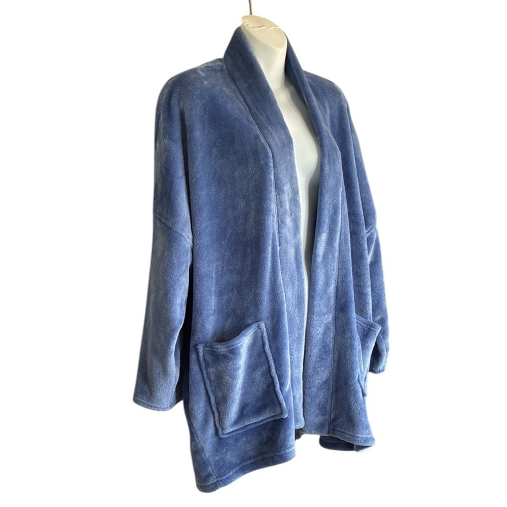 Natori Teddy Cardigan, Blue Open Front XL EUC